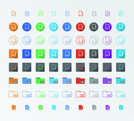 Flat icons pack with different style on each row. Colorful icons for file extension