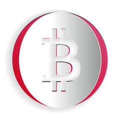 Paper cut Cryptocurrency coin Bitcoin icon isolated on white background. Physical bit coin. Digital currency. Blockchain based secure crypto currency. Paper art style. Vector.