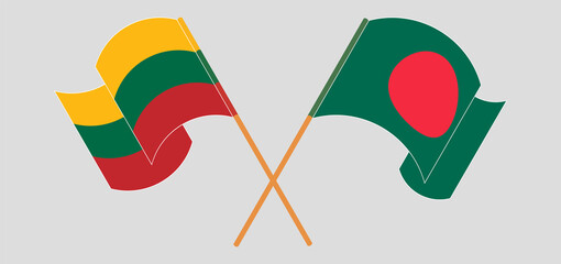 Crossed and waving flags of Bangladesh and Lithuania