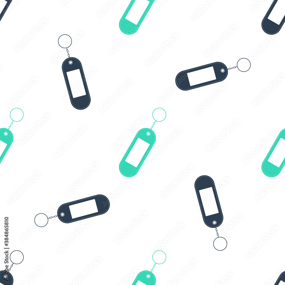 Poster green key chain icon isolated seamless pattern on white background. blank rectangular keychain with 