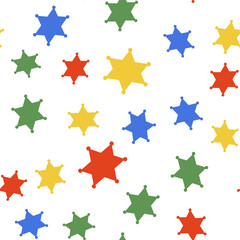 Fototapeta premium Color Hexagram sheriff icon isolated seamless pattern on white background. Police badge icon. Vector.