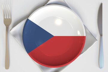 Flag of the Czech Republic on the plate conceptual 3d rendering