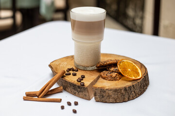 The cup of hot coffee drink latte cappuccino 