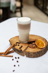 The cup of hot coffee drink latte cappuccino 