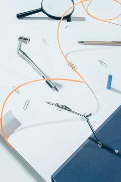BORED AT OFFICE""-part I -white series /Office supplies / objects-abstract set ups.