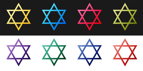 Set Star of David icon isolated on black and white background. Jewish religion symbol. Vector.