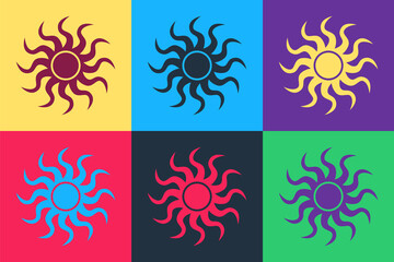 Pop art Sun icon isolated on color background. Vector.