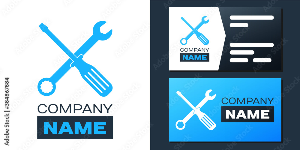Poster logotype spanner and screwdriver tools icon isolated on white background. service tool symbol. logo 