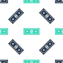 Green Paper money american dollars cash icon isolated seamless pattern on white background. Dollar banknote sign. Vector.