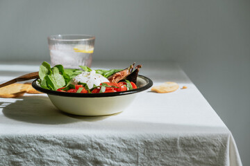 salad with italian cheese burrata