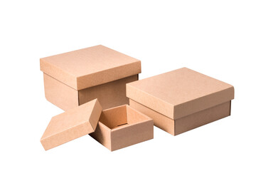 Set of different brown carton cardboard boxes, lot