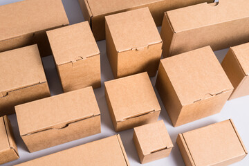 Set of different brown carton cardboard boxes, lot