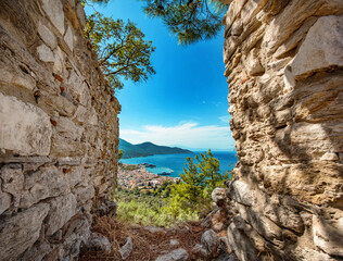 view from the top of the old fortress of thassos port during the day