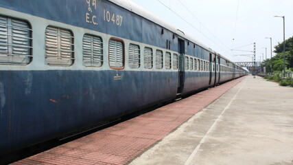 indian railway train in platform, Indian Railways carries about 7,500 million passengers annually. © Rj stocks
