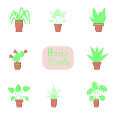  vector set of green indoor plant icons