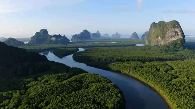 Unseen Thailand, Aerial view of Phang Nga Bay in Thailand.
