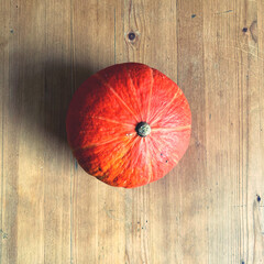 red pumpkin on wooden background