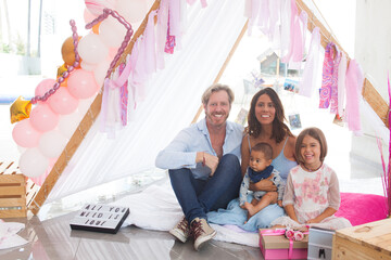Interracial family, parents with kids