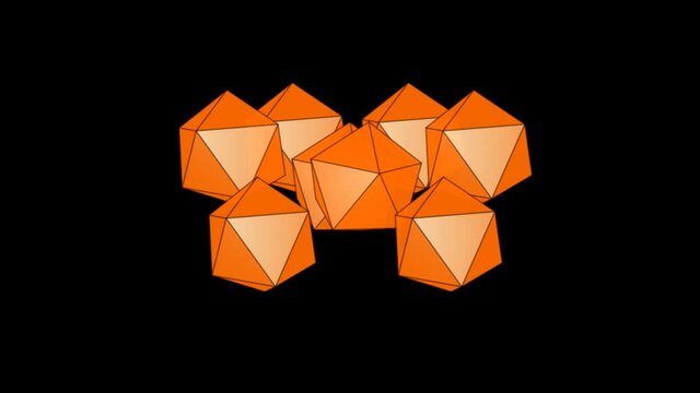 Animation of polygonal geometrical objects with several transitions in space trough time.