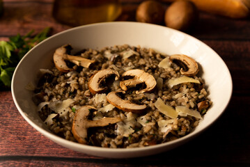 Fototapeta na wymiar mushroom risotto, italian food known as 