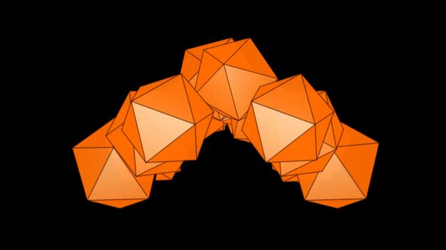 Animation of polygonal geometrical objects with several transitions in space trough time.