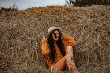 fashion woman in hat. Female. Sensual woman. 