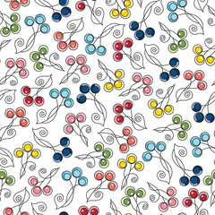 Vector hand drawn seamless pattern with cute colorful flowers. Beautiful backgroundn in scandinavian style for package, banner, print, card, fabric, label, advertising, textile, wrapping paper, web.