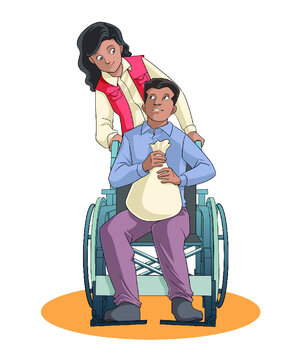 Illustration of person in wheelchair with bag