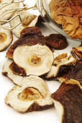 Dried mushrooms (boletus edulis) isolated on a white background. 