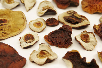 Dried mushrooms (boletus edulis) isolated on a white background. 