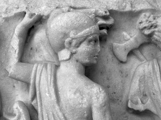 Marble Relief Profile of an Amazon Warrior Woman: Detail of 'Sarcofago delle Amazzoni' |...