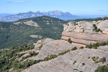 Fototapeta na wymiar Grey cliff on the mountain in Sant llorenç Natural Park near Barcelona