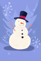 A cute snowman in a winter wonderland