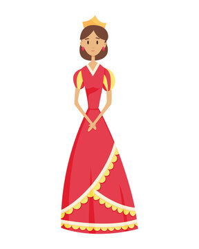 Medieval kingdom character of middle ages historic period vector Illustration. Princess with crown and royal robes