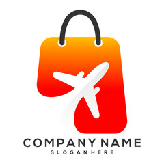 Fototapeta premium shopping bag with airplane illustration vector logo