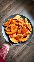 Orange pumpkin in a plate 