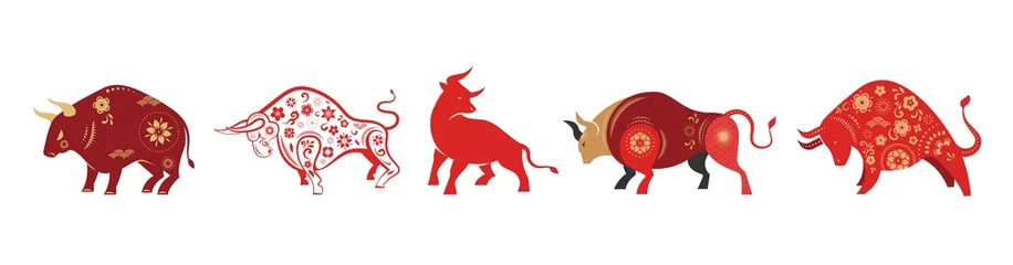 Chinesisches Neujahr 2021 Jahr des Ochsen, chinesisches Sternzeichensymbol, chinesischer Text sagt: Frohes chinesisches neues Jahr 2021, Jahr des Ochsen © Marina Zlochin