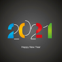 2021 Happy New Year modern black light typography colorful white black background vector logo icon