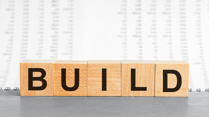 Build word made with building blocks. concept.