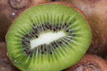 Close-up of a kiwi cut in half