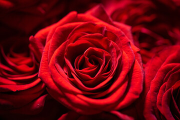 Red natural fresh bouqet of roses background pattern, macro studio shot
