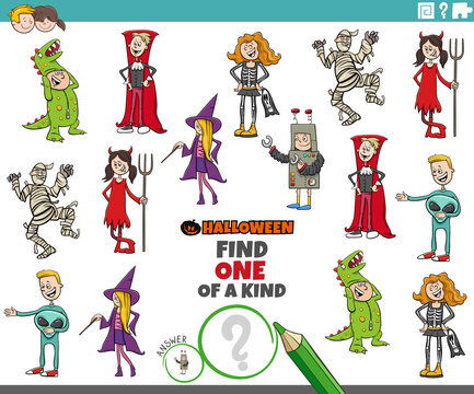 one of a kind game for children with Halloween party characters