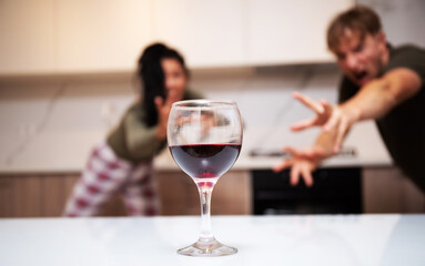 Stop drinking. Girl meet alcoholic guy. Wife and drunk husband drinking. 