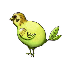 Sparrow lemon, isolated sticker. Illustration.