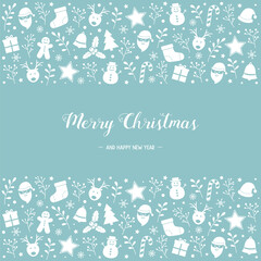 Concept of Christmas greeting card with decorations. Xmas background with wishes. Vector