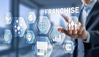 Business concept 2021 Franchise. Businessman is selecting Franchising.