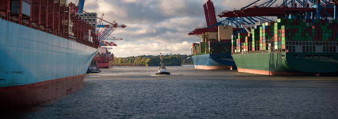 Panorama of a container terminal in Hamburg 