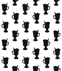 Vector seamless pattern of hand drawn mulled wine glass silhouette isolated on white background