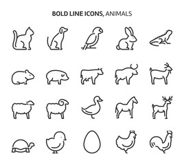 Animals, bold line icons