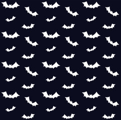 Vector seamless pattern of white hand drawn doodle sketch bat silhouette isolated on black background